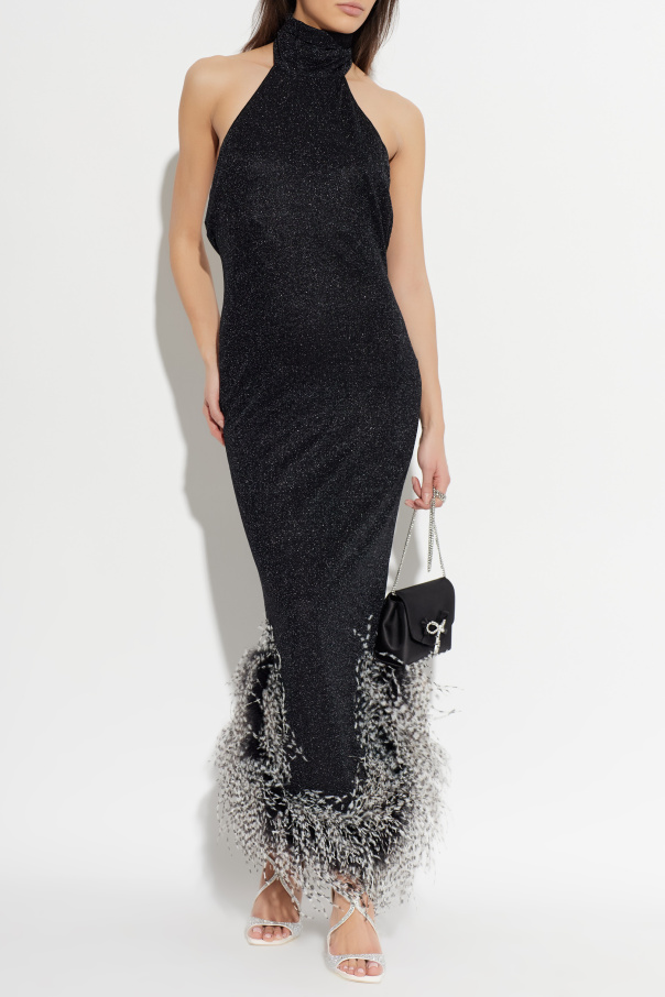 Oseree Dress with lurex thread and feathers