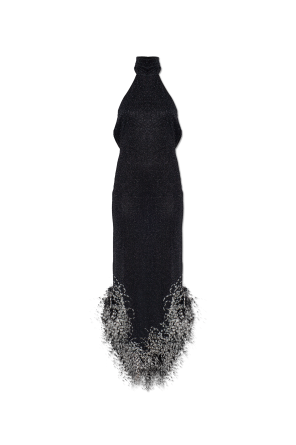 Kleid mit Lurexfaden und Federn