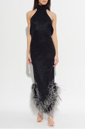 Oseree Dress with lurex thread and feathers
