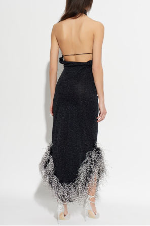 Oseree Dress with lurex thread and feathers