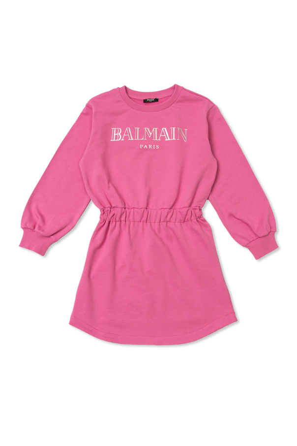 Balmain Kids balmain kids sequined logo cotton hoodie dress