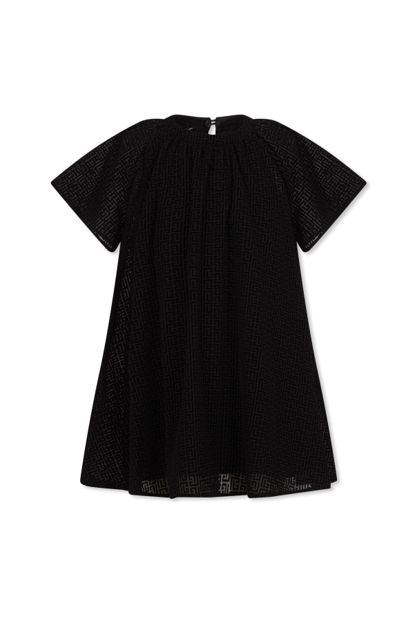 Monogram dress with velvet finish od Balmain Kids