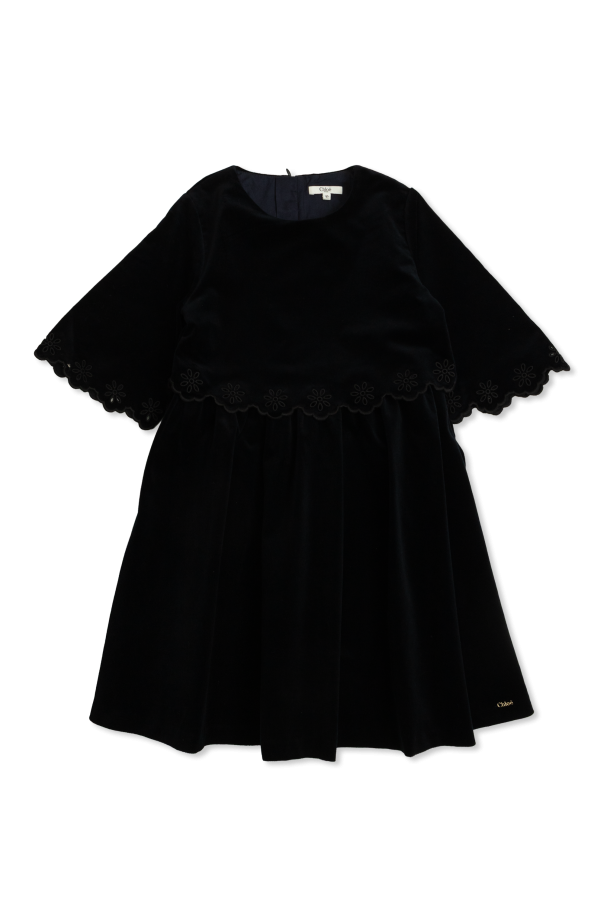 Velvet dress with openwork inserts od Chloé Kids