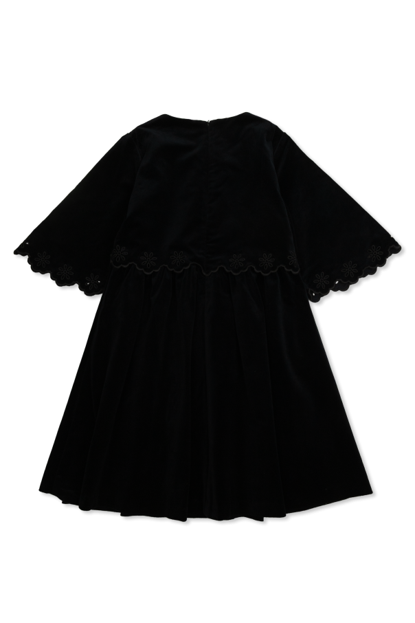 Chloé Kids Samtkleid mit durchbrochenen Einsätzen