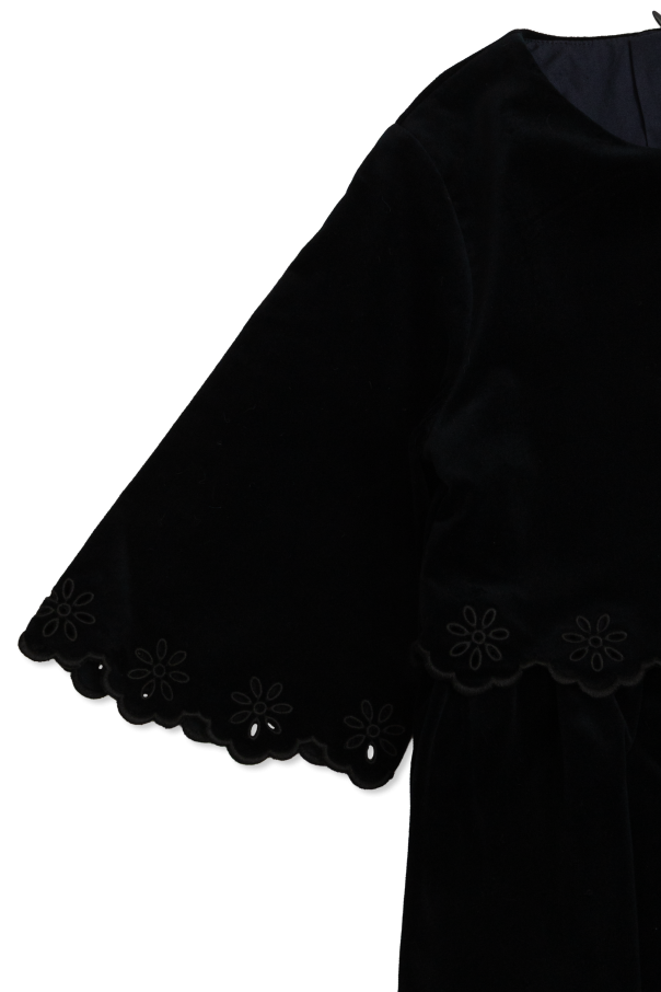 Chloé Kids Samtkleid mit durchbrochenen Einsätzen