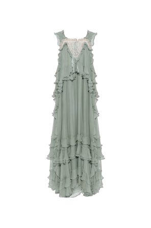Silk dress with lace trim