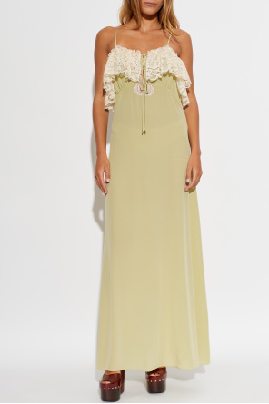 Chloé Vestido de seda com acabamento em renda