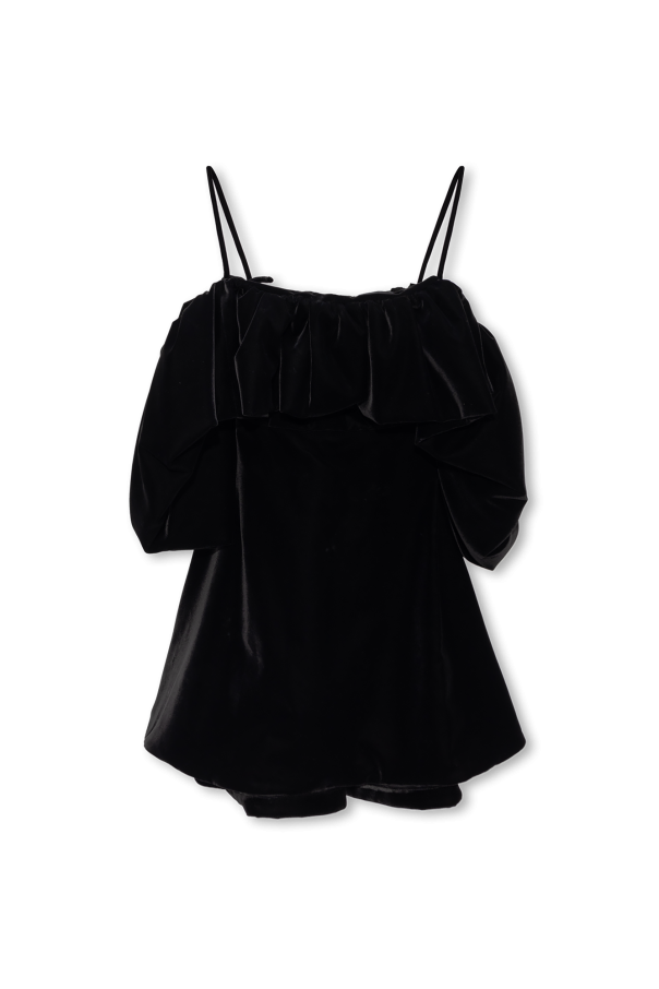 Velvet dress with denuded shoulders od Etro