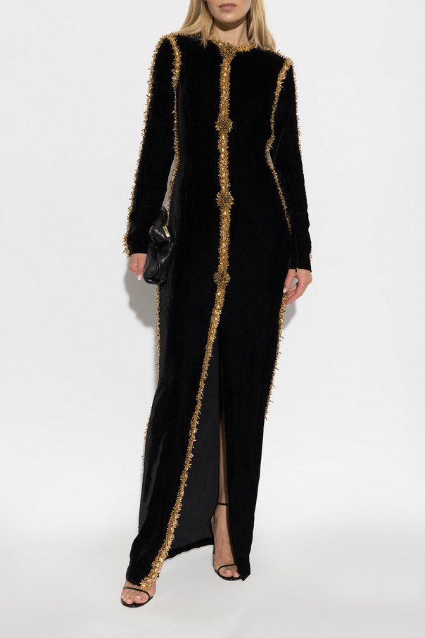 Balmain Dlhé šaty s aplikáciami