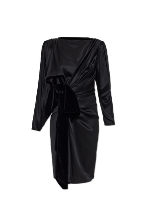 Vestido de seda com laço de veludo