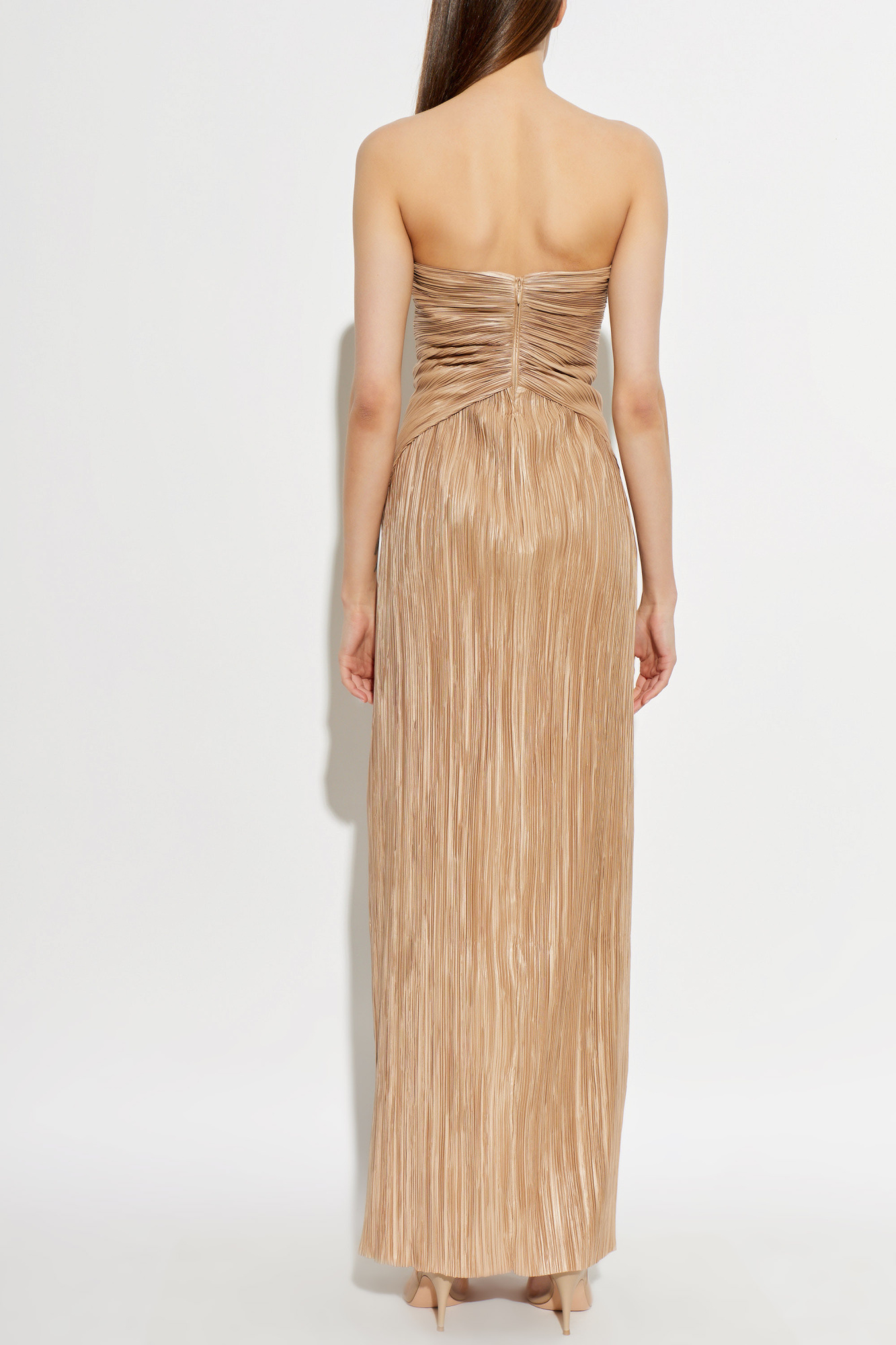 gold a line mini dress Luxury Strapless A-Line Mini Dress With Beaded Sequins, Sheer Tulle Shoulder Sashes Champagne / S main image 0