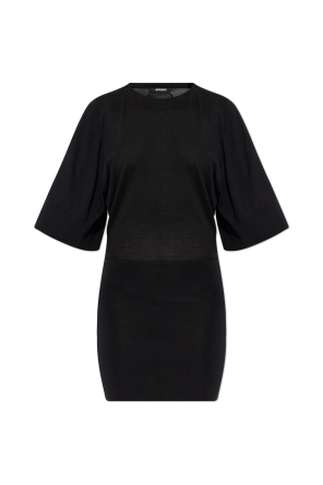 Wool dress with embroidered logo