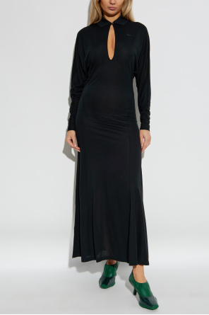 LACOSTE RUNWAY Vestido de seda con parche de logo