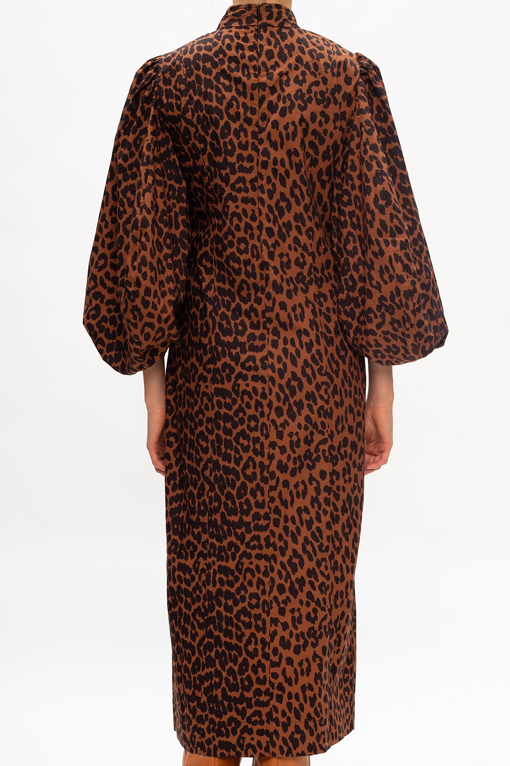 Leopard print dress with band collar ...