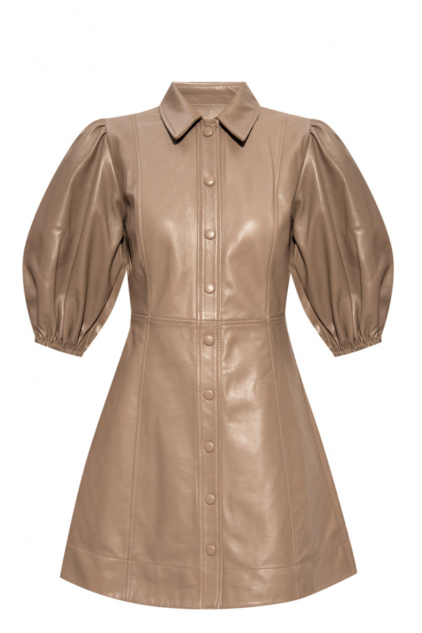 ganni leather shirt dress