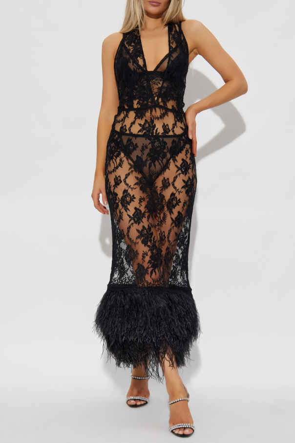 Dolce & Gabbana Spitzenkleid mit Federn strucia