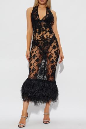 Dolce & Gabbana Spitzenkleid mit Federn strucia