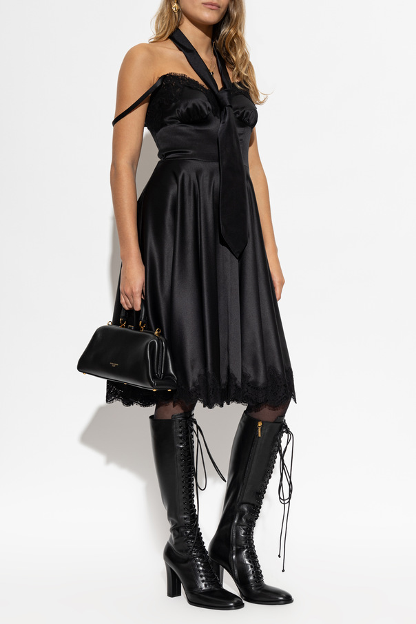 Dolce & Gabbana Silk Dress with Lace Accents