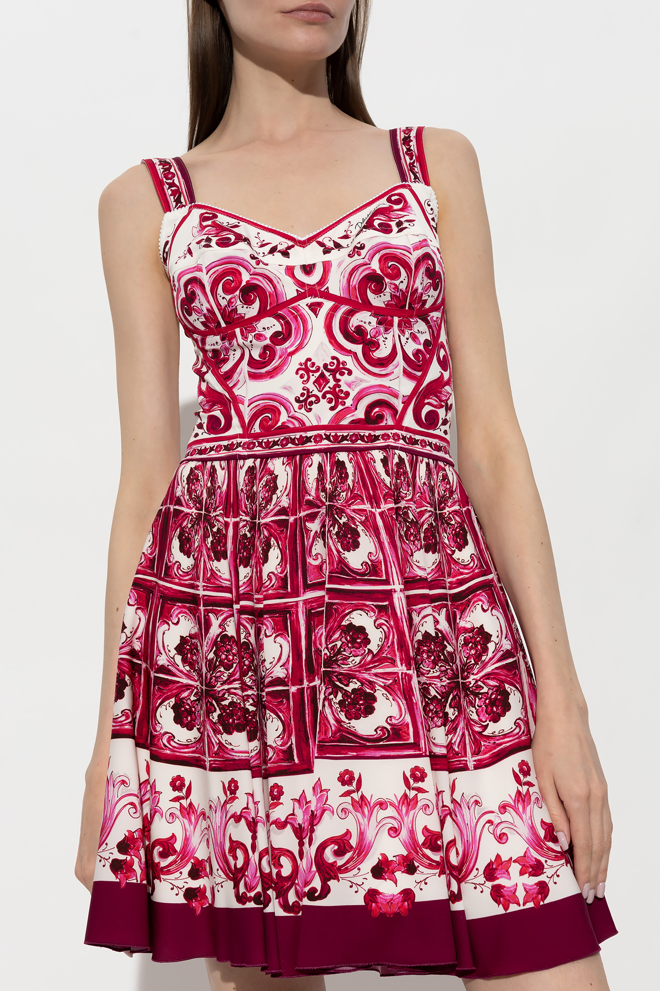 Short Dress In Cady With Fuchsia Majolica Print - DOLCE & GABBANA