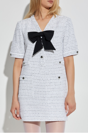 Alessandra Rich Tweedowa sukienka z kokardą