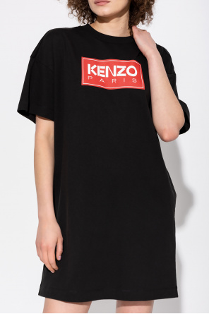 Kenzo Catch seersucker knit high neck midi dress in black