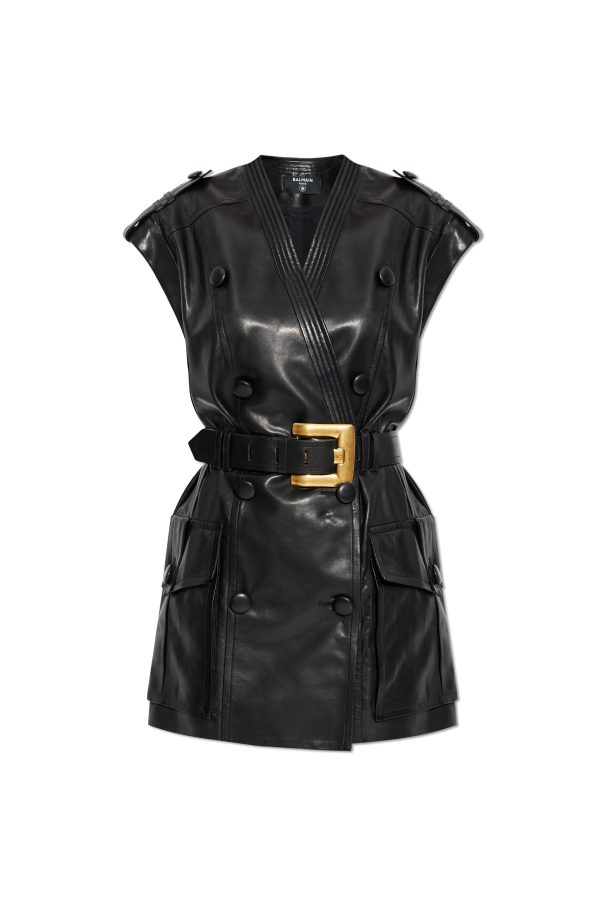 Leather dress with a waist belt od Balmain