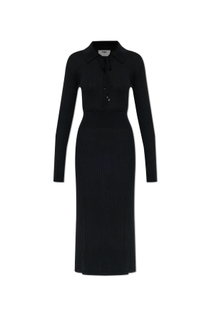 Geripptes Kleid mit langen Ärmeln