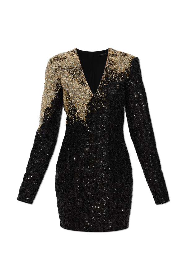 black and gold sequin dress short Black - Gold Velvet Sequin Classic Sweetheart Princess Seam Show Choir Dress