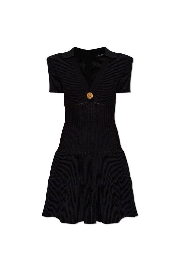Balmain Geripptes Kleid mit Schulterpolstern