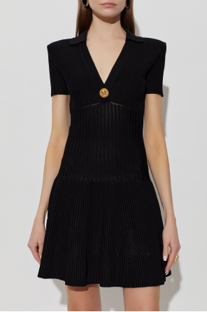 Balmain Geripptes Kleid mit Schulterpolstern
