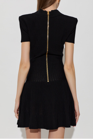 Balmain Geripptes Kleid mit Schulterpolstern
