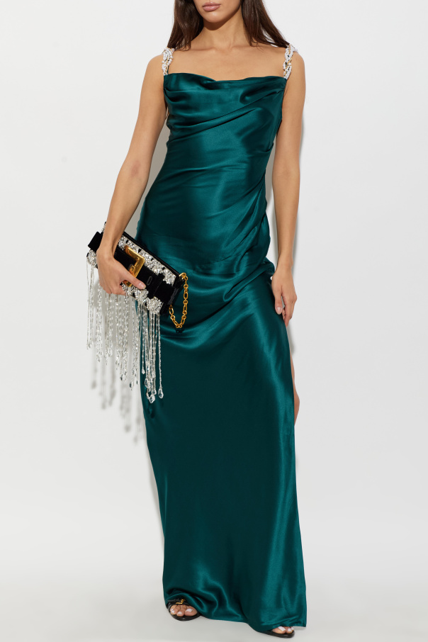Balmain Vestido de seda con tirantes de perlas