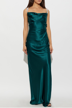 Balmain Vestido de seda con tirantes de perlas