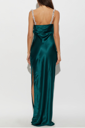 Balmain Vestido de seda con tirantes de perlas
