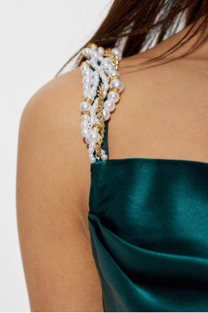 Balmain Vestido de seda con tirantes de perlas