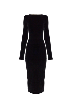 Velvet dress with decorative crystal straps