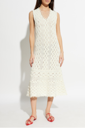 JIL SANDER Kleid mit dekorativem Strickmuster und V-Ausschnitt
