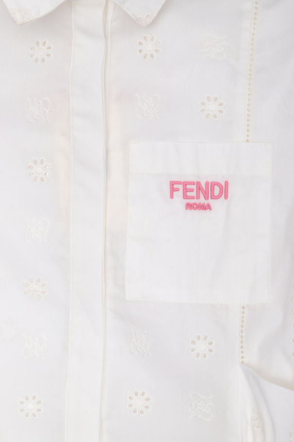 Fendi Kids Bolso Fendi Baguette en lona blanca y cuero blanco