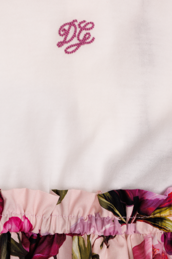 Dolce & Gabbana Kids Vestido de algodão com logótipo bordado