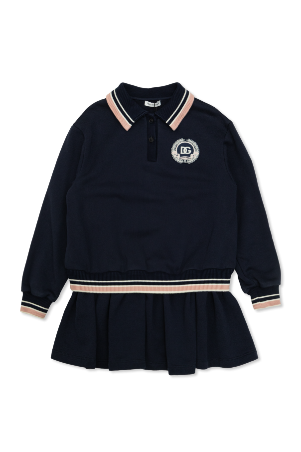 Dolce & Gabbana Kids Bawełniana sukienka z naszywką z logo