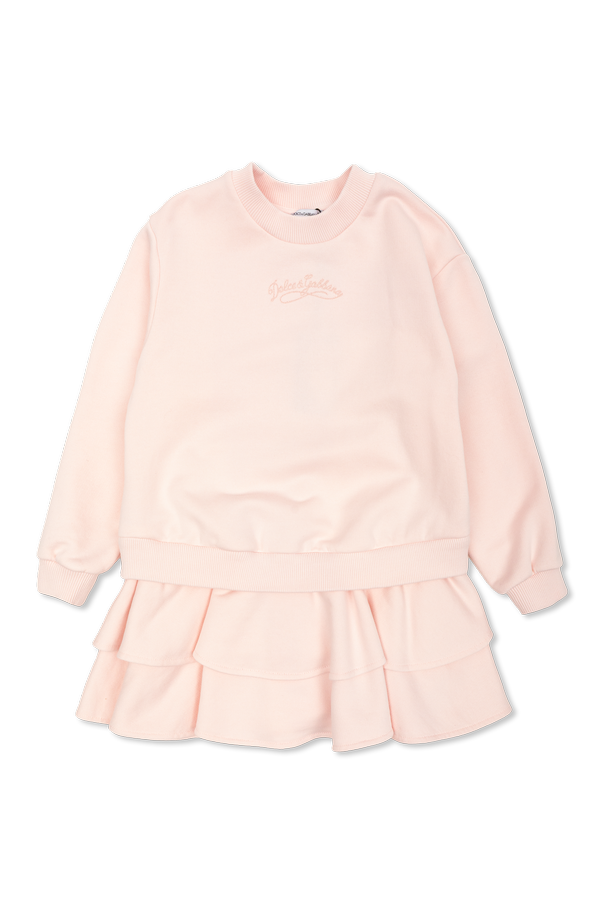 Cotton Dress with Embroidered Logo od Dolce & Gabbana Kids