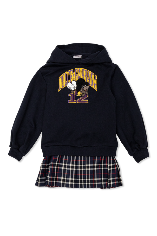 Cotton hoodie with attached skirt od Dolce & Gabbana Kids