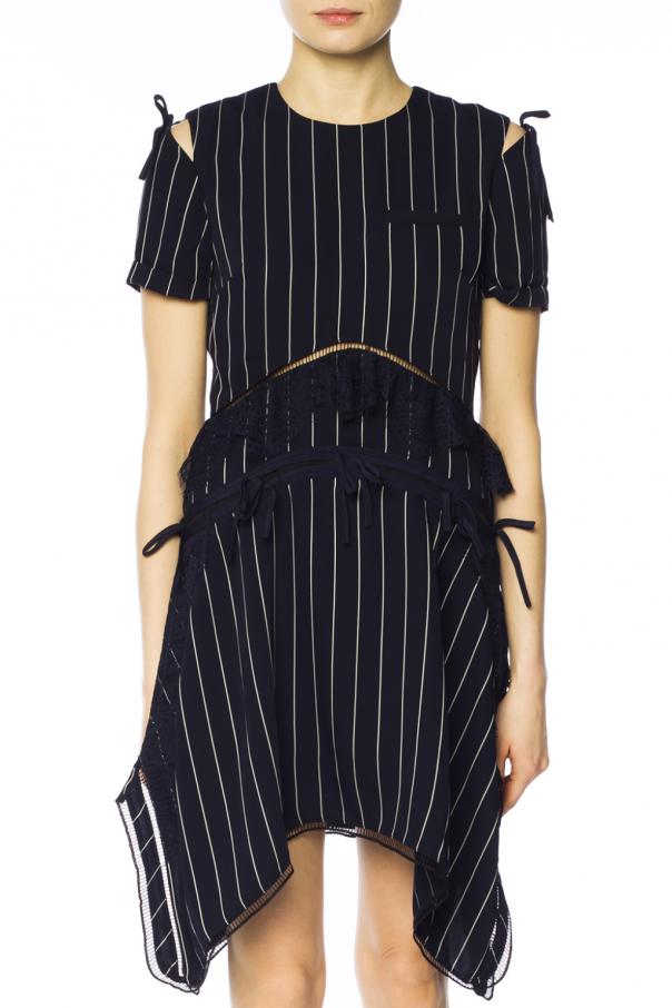 navy blue striped asymmetric dress