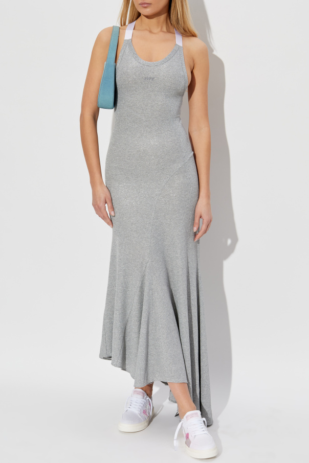 Off-White Prążkowana sukienka z odkrytymi ramionami