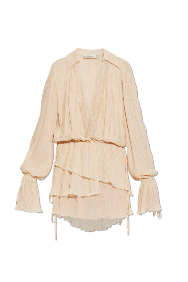 Blumarine Plisowana sukienka z koronkowymi wstawkami