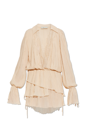 Vestido plissado com inserções de renda