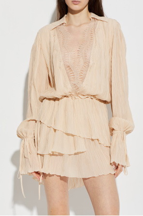 Blumarine Plisowana sukienka z koronkowymi wstawkami