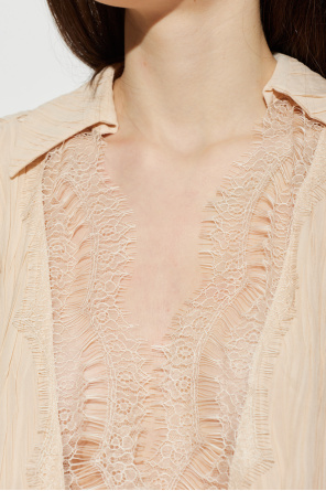Blumarine Plisowana sukienka z koronkowymi wstawkami