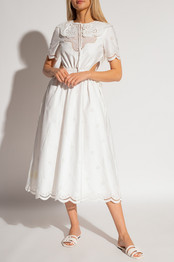 Self Portrait Bawełniana sukienka z ażurowym wzorem