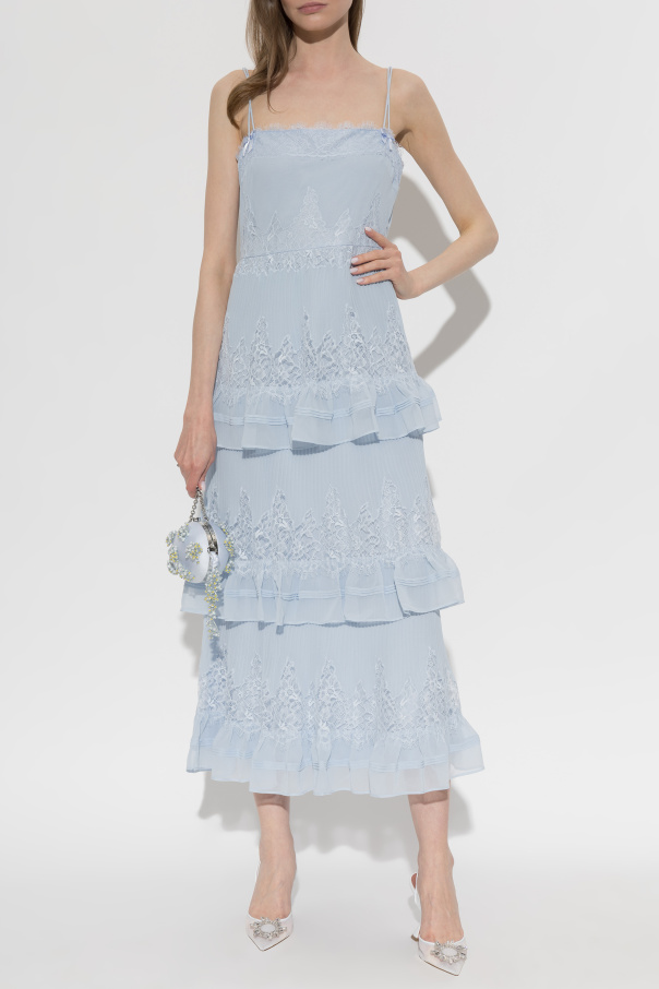 Self-Portrait Pleated dress with lace inserts